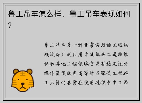 鲁工吊车怎么样、鲁工吊车表现如何？